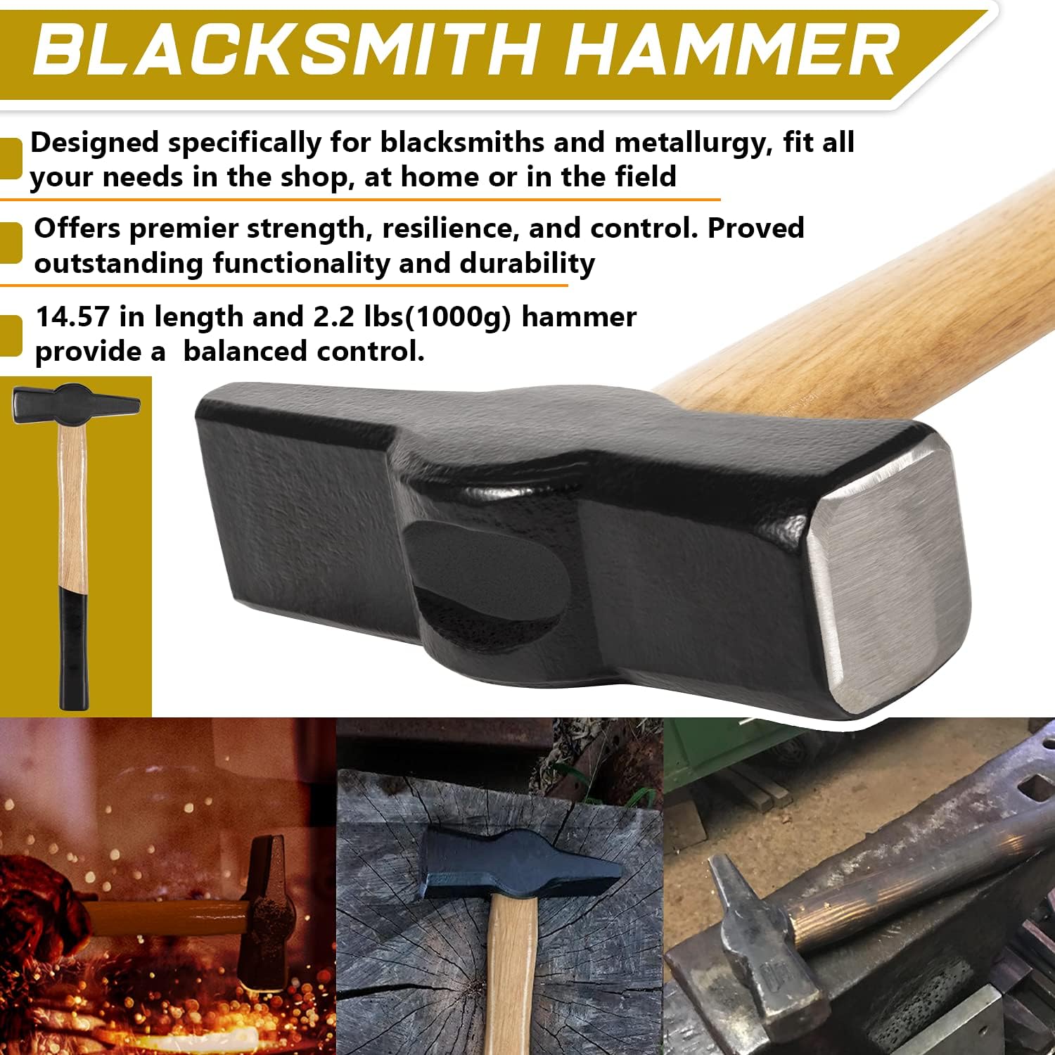 Blacksmith 17” Wolf Jaw Tongs and Hammer Tool Set Essential Tools for Blacksmith Bladesmith Forge Pack of 2