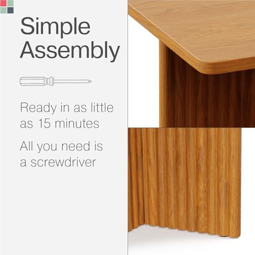 Square Fluted Accent Side Table - Pedestal Drink Table - Modern Home, Bedroom, and Living Room Furniture - Small End Table with Solid Wood X-Base and Wood Veneer Top (White)