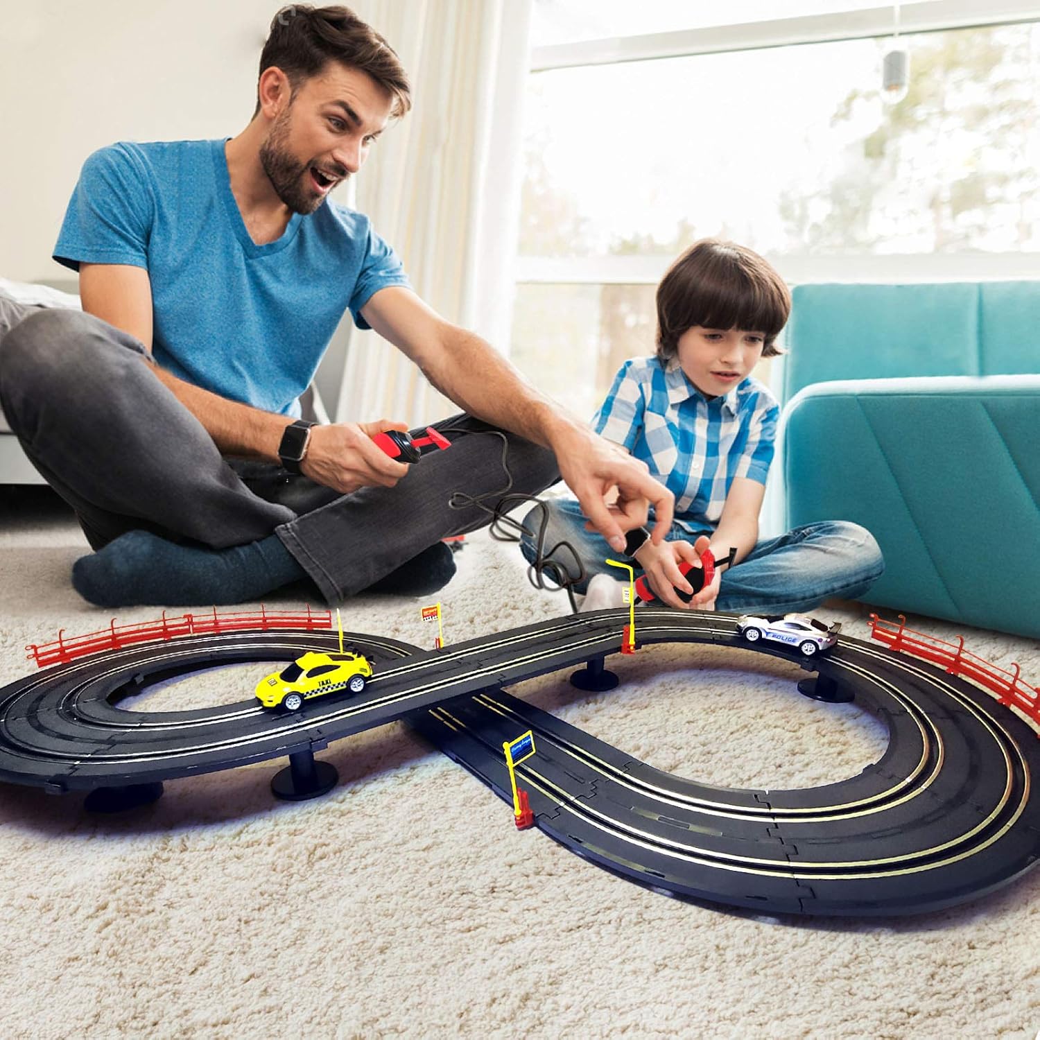 Electric Racing Track Set for Kids High Speed Slot Cars 1:43 Scale Dual Race Track with 2 Controllers for Boys 8-16 Years Old Children Gifts