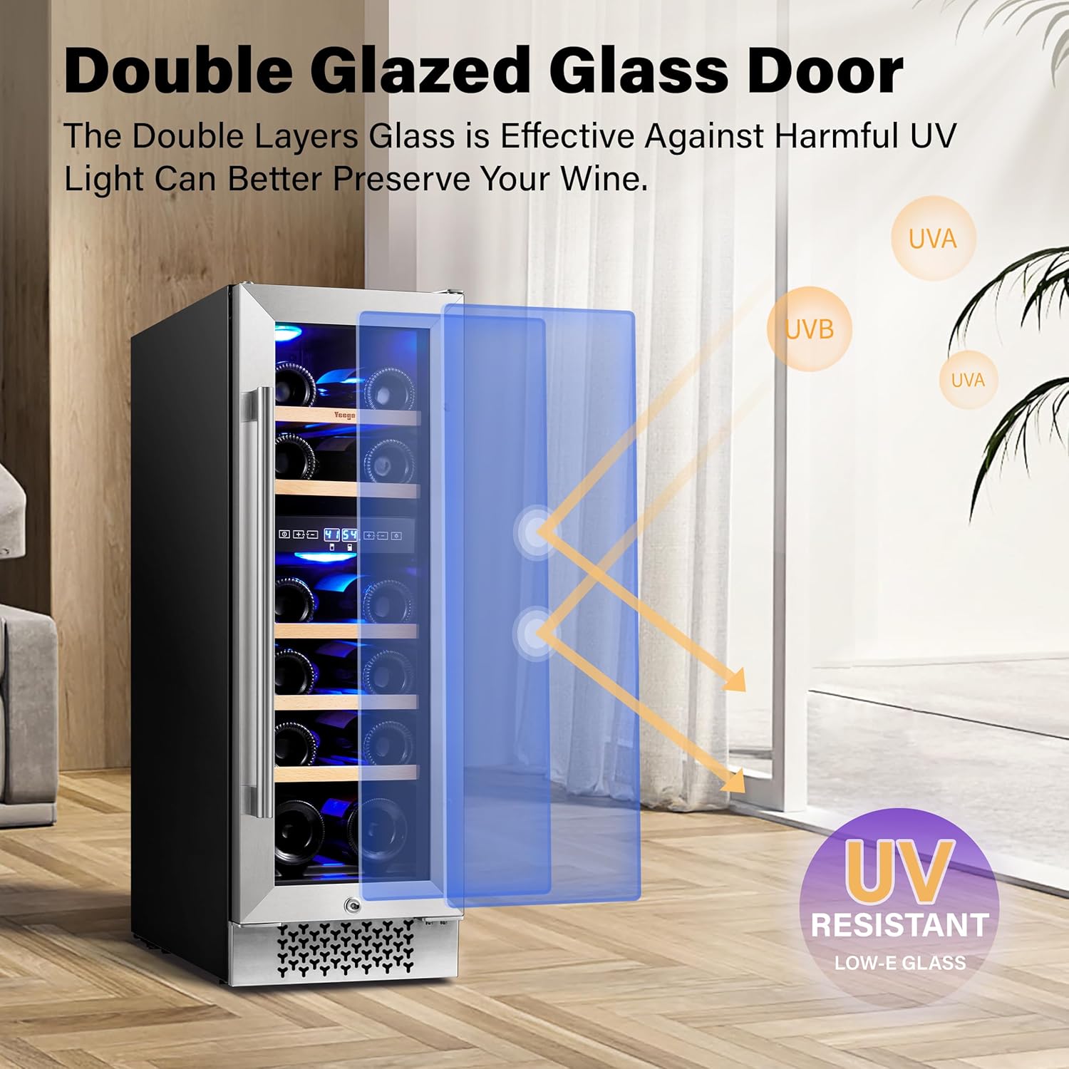 12 inch Wine Fridge, Freestanding Dual Zone Wine RefrigeratorHold 17 Bottles 40F-65F Digital Temperature Control,Upgrade Compressor Wine Cellar with Anti-UV Double Glazing for Kitchen,Home Bar