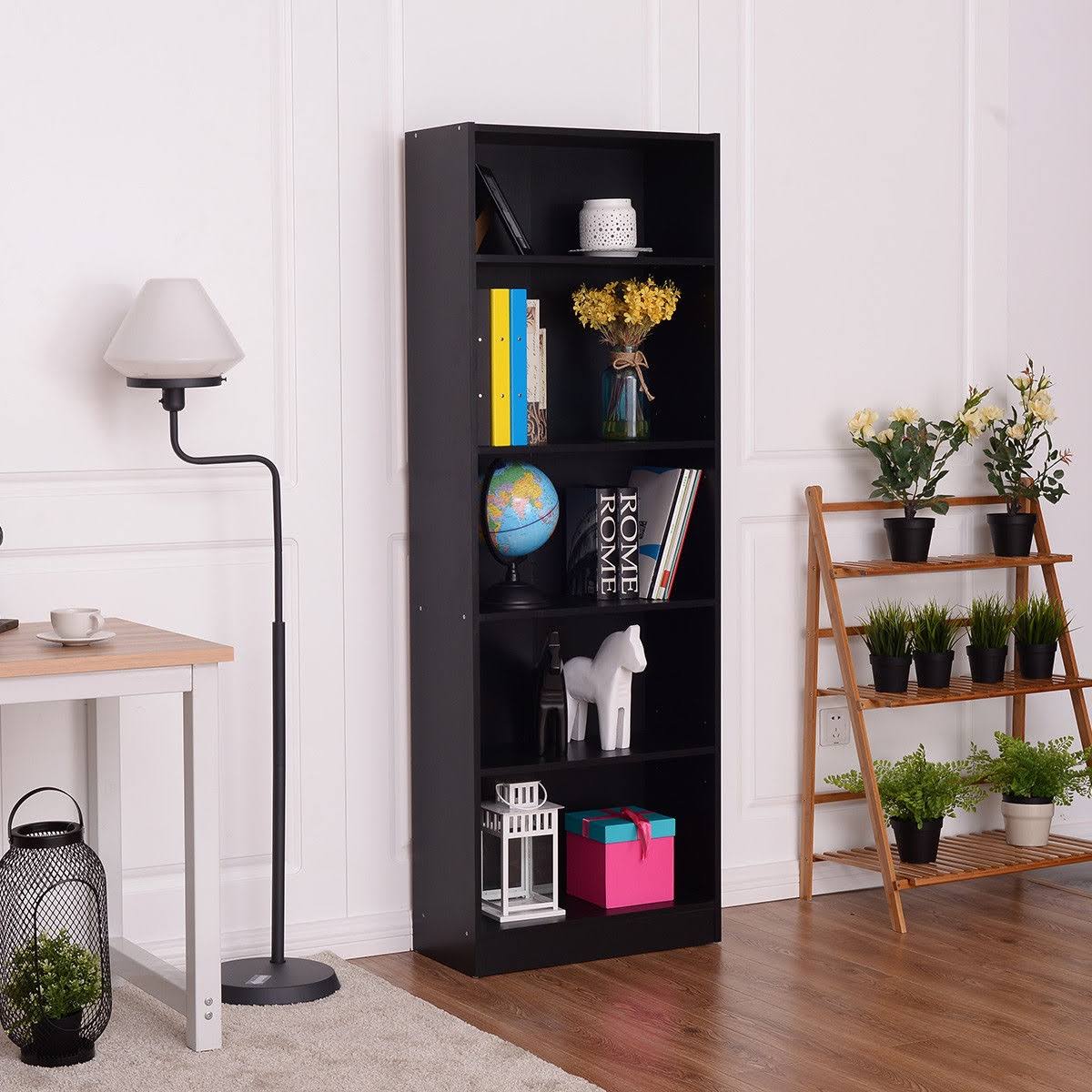 Modern 5 Tier Storage Media Shelf Cabinet Bookcase