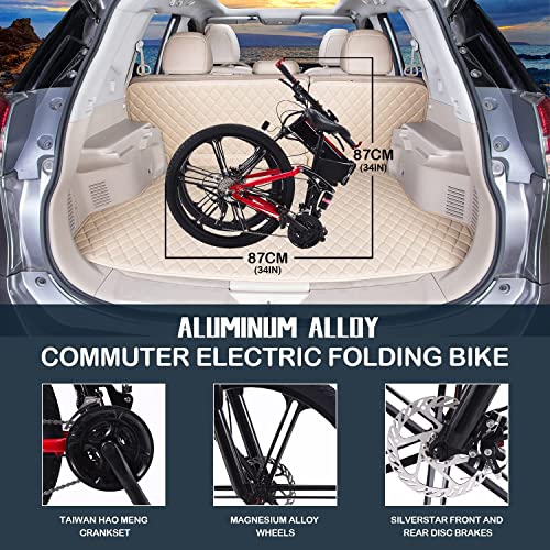 26" Electric Bike for Adult, 350W 36V/10A Adult Electric Bike Foldable with Hide Removable Battery, E-Commuting Mountain Bicycle 7 Speed Manual Shimano Gears
