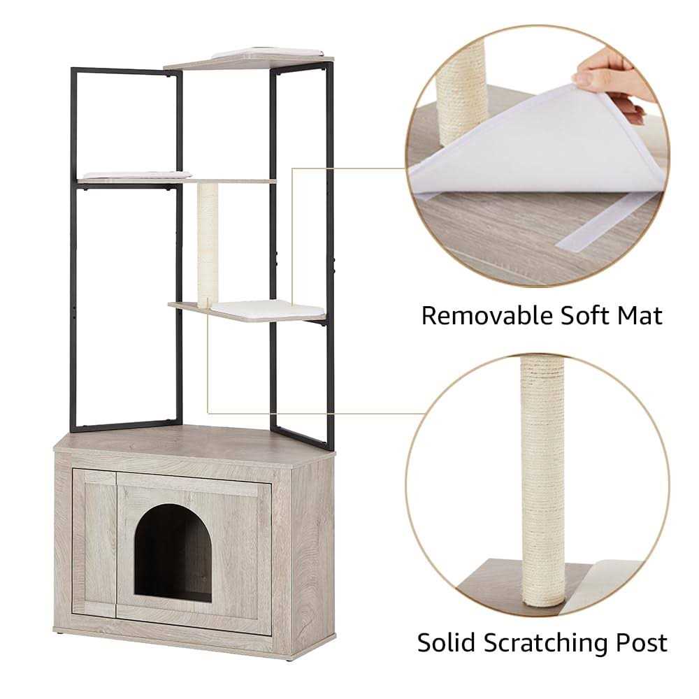 UniPaws Corner Box Enclosure with Cat Tree Tower Cat Litter - Pet Supplies online store