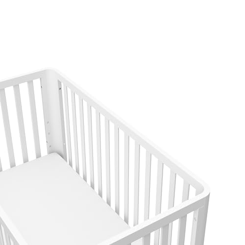 Storkcraft Santos 3-in-1 Convertible Crib (White with Natural) – GREENGUARD Gold Certified, Fits Standard Crib Mattress, Converts to Toddler Bed, Modern Style, Rounded Designer Details