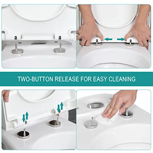Soft Close Toilet Seat, Toilet seat, Square with Easy Quick Release Top Fix Adjustable Hinges, Square Toilet Lid Slow Close, White,03A