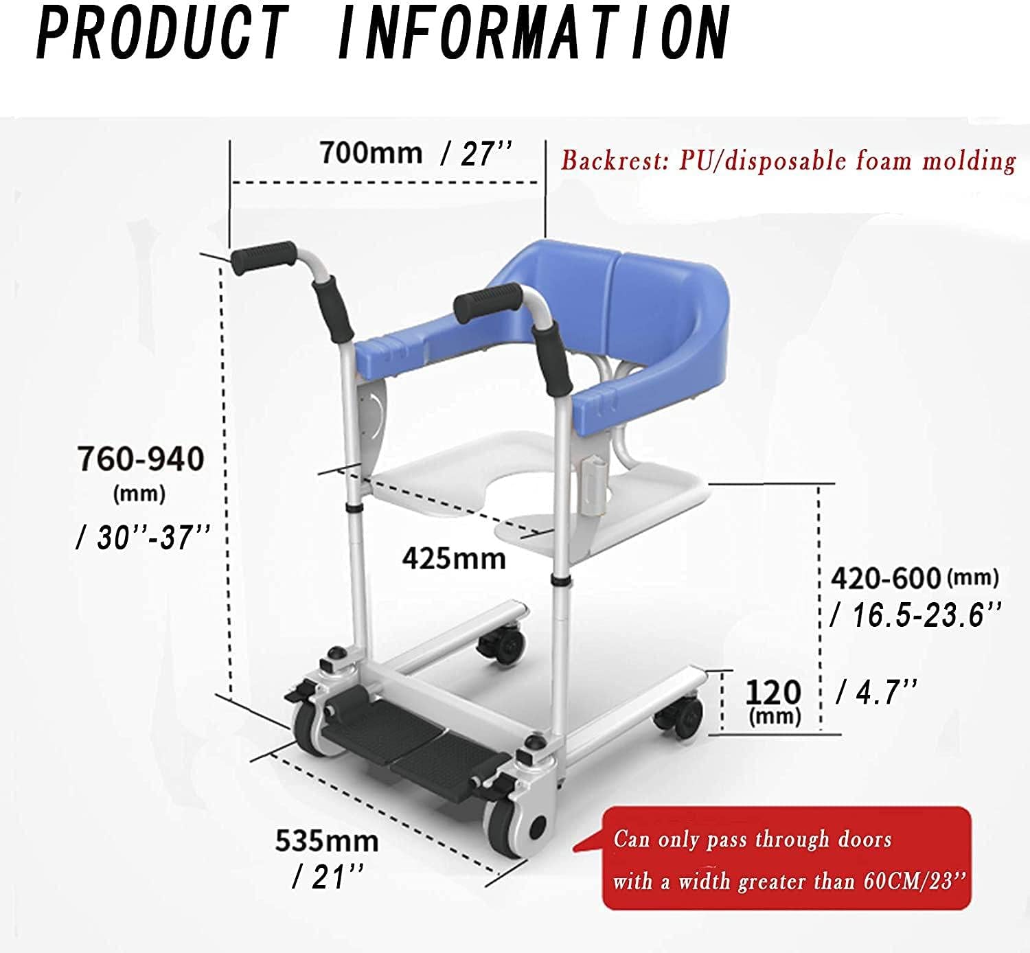 KOHARA Patient Moving Chair Handicapped Elderly Bath Chair Easy Transfer to Toilet and Bathroom, with Removable Cushion and Commode, Multi-Function Patient Wheelchair,Brown