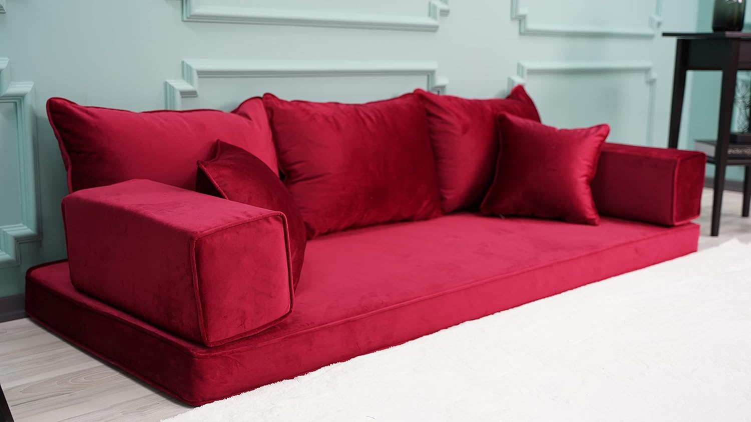 Velvet Red Color Floor Couches, Velvet Fabric Cushions, Velvet Sofas, Velvet Floor Sofas, Velvet Sectional Sofa, Velvet Floor Seating