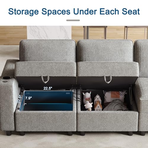 Multifunctional Sleep Sofa Bed,Modular Sectional Sofa, Couches for Living Room with Storage, Armrest with Power Grommet and Cup Holder, Wireless Charging Stand & LED Light Included
