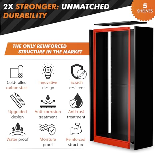Metal Storage Cabinet with Wheels - Garage Storage Cabinet with Locking Doors | Key Lock | 72" Rolling Tool Storage Cabinet (Dark Gray)