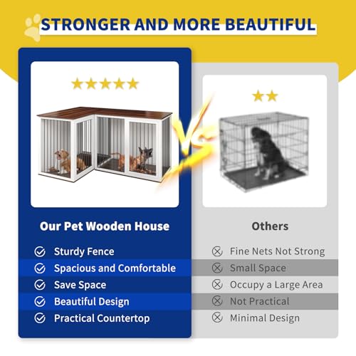 Dog Crate Furniture for 2 Dogs, 79.1" Large Dog Kennel Furniture with Dividers and Double Doors, All Steel Frame Double Dog Crate, 41.7" L X 22" W X 30.3" H, 37.4" L X 22" W X 30.3" H (Black Gray)