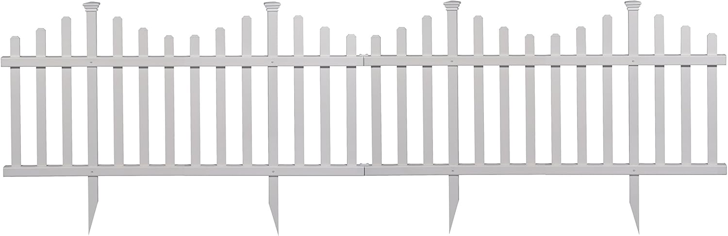 Zippity 42" H x 92" W Lightweight Portable Vinyl Picket Fence Kit w/Metal Base and 30" x 56.5" No Dig Madison Vinyl Picket Fence, 2 Panels