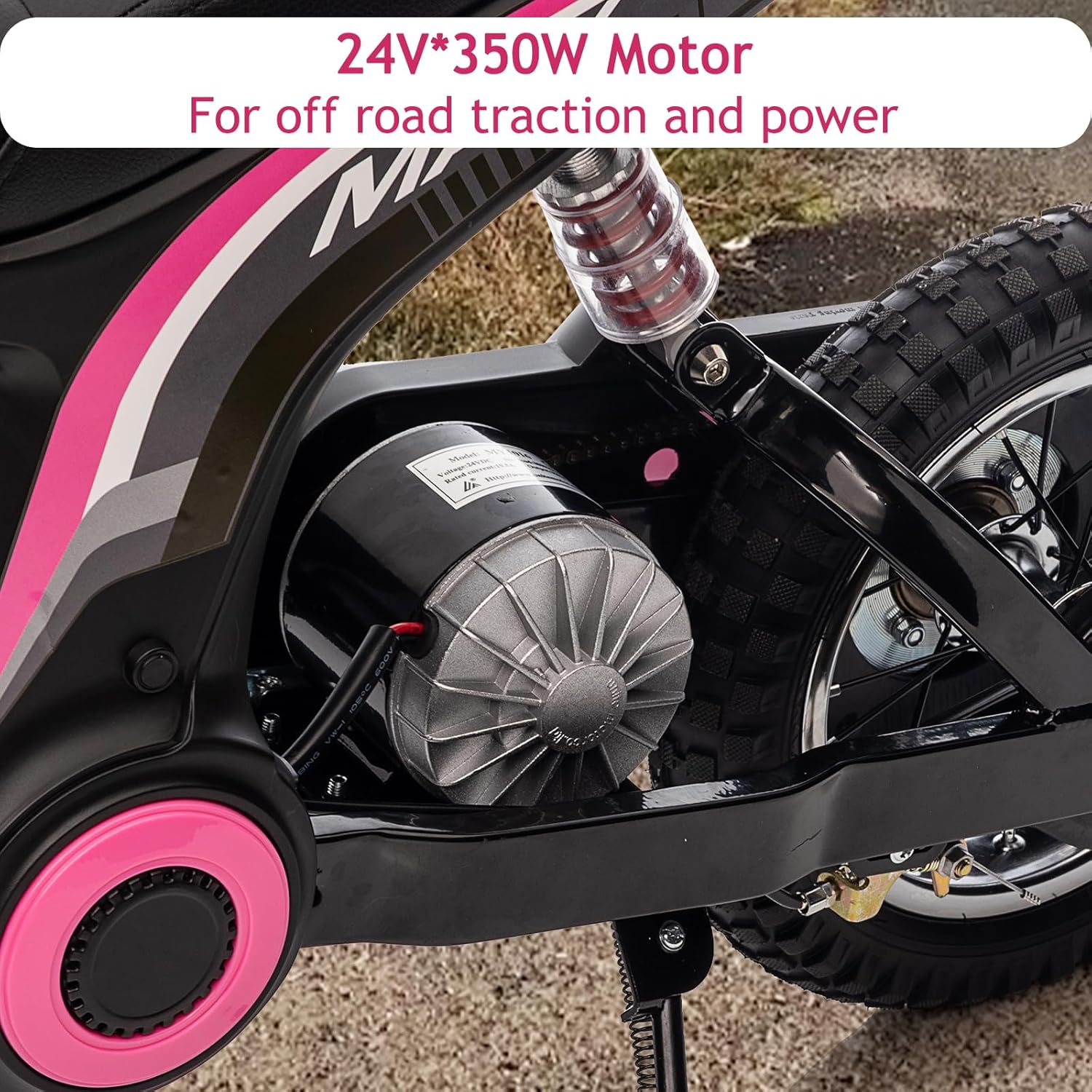 24V Ride On Motorcycle Dirt Bike, Dirt Rocket Electric-Powered Dirt Bike with Authentic Motocross Dirt Bike Geometry, Rear-Wheel Drive, High-Torque, Chain-Driven Motor, for Kids 13+ (Pink)
