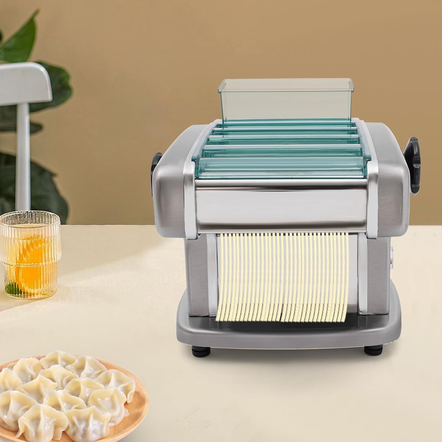 Electric Pasta Maker, 110V 135W Automatic Noodle Maker Machine Noodle Dough Pressing Machine for Commercial and Home Use, Adjustable Cutter Thickness (4* Blade)