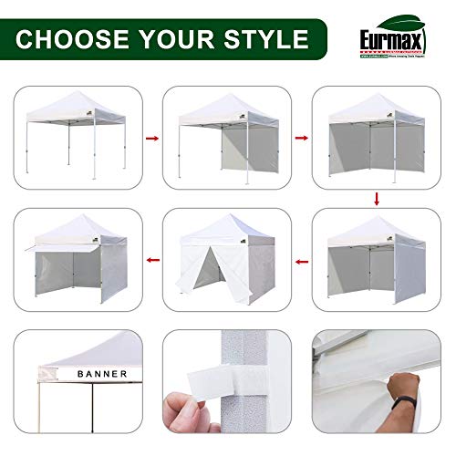 Eurmax USA 10 x 10 Pop up Canopy Commercial Tent Outdoor Party Canopies with 4 Removable Zippered Sidewalls and Roller Bag Bonus 4 Canopy Sand Bags & 24 Squre Ft Extended Awning(Black)