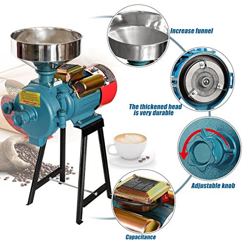 SLSY Electric Grain Mill Wet Dry Mill Grinder 3000W, 110V Commercial Grain Grinder Machine for Cereals Corn Grain Wheat Feed Mill