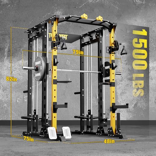 F4 Smith Machine, Power cage with Adjustable Cable Crossover System, All-in-One Squat Rack Training Equipment for Home Gym