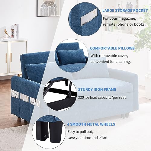 Harper & Bright Designs 3 in 1 Convertible Sleeper Sofa Bed, Modern Velvet Loveseat Futon Sofa Couch w/Pullout Bed, Love Seat Lounge Sofa, for Living Room, Gray
