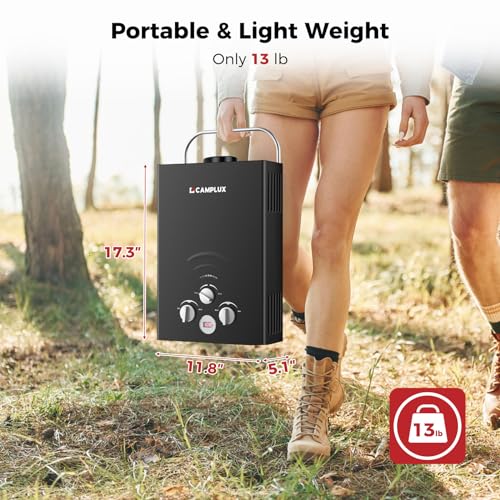 CAMPLUX 2.64 GPM Propane Portable Gas Water Heater, 68,000 BTU Outdoor Tankless Camping Water Heater with Digital Display, White