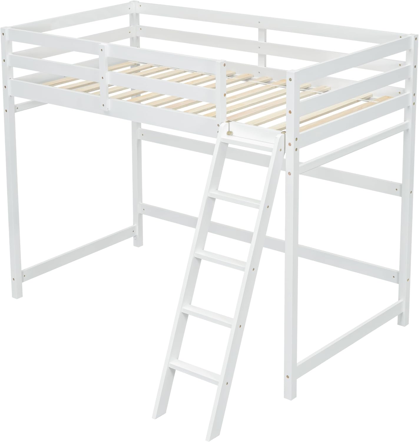 Twin Size High Loft Bed with Ladder Safety Guardrail,Wooden Loft Bed Frame for Kids/Teens,Space-Saving Design for Boys/Girls Bedroom,Easy Assemble,No Box Spring Needed,White