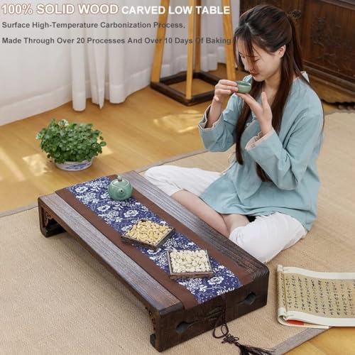 Japanese Tatami Low Table Wooden Coffee Table Portable Mini Picnic Furniture for Small Spaces Bedroom Living Room Entryway Farmhouse(40x30x11cm)
