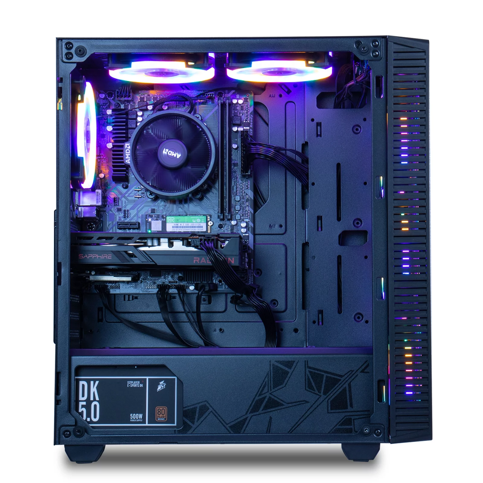 MXZ Gaming PC Desktop Computer, AMD Ryzen 5 4500 3.6GHz, RX6600,16GB DDR4, 500GB NVME SSD, 6RGB Fans, Win 11 Ready, Gamer Desktop Computer