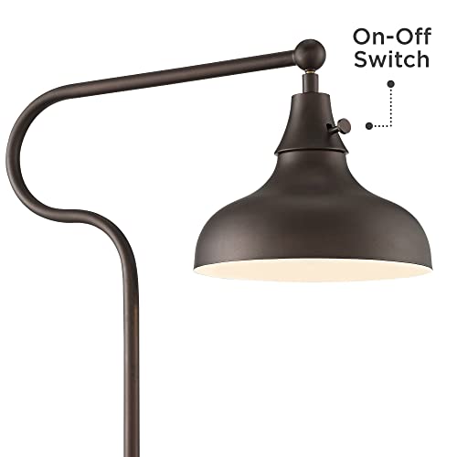 Franklin Iron Works Ferris Industrial Rustic 57" Tall Downbridge Pharmacy Floor Lamp Bronze Faux Wood Grain Metal Adjustable Dome Shade for Living Room Reading Family Bedroom Office House Home
