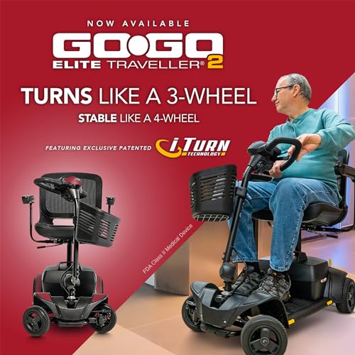 Pride Mobility Go Go Elite Traveller 2 4-Wheel Scooter - Travel Mobility for Adults, 18 Ah Battery, 300 Lbs Weight Capacity, 17"x17" Foldable Seat, Iceberg Blue - SC442E w/18AH