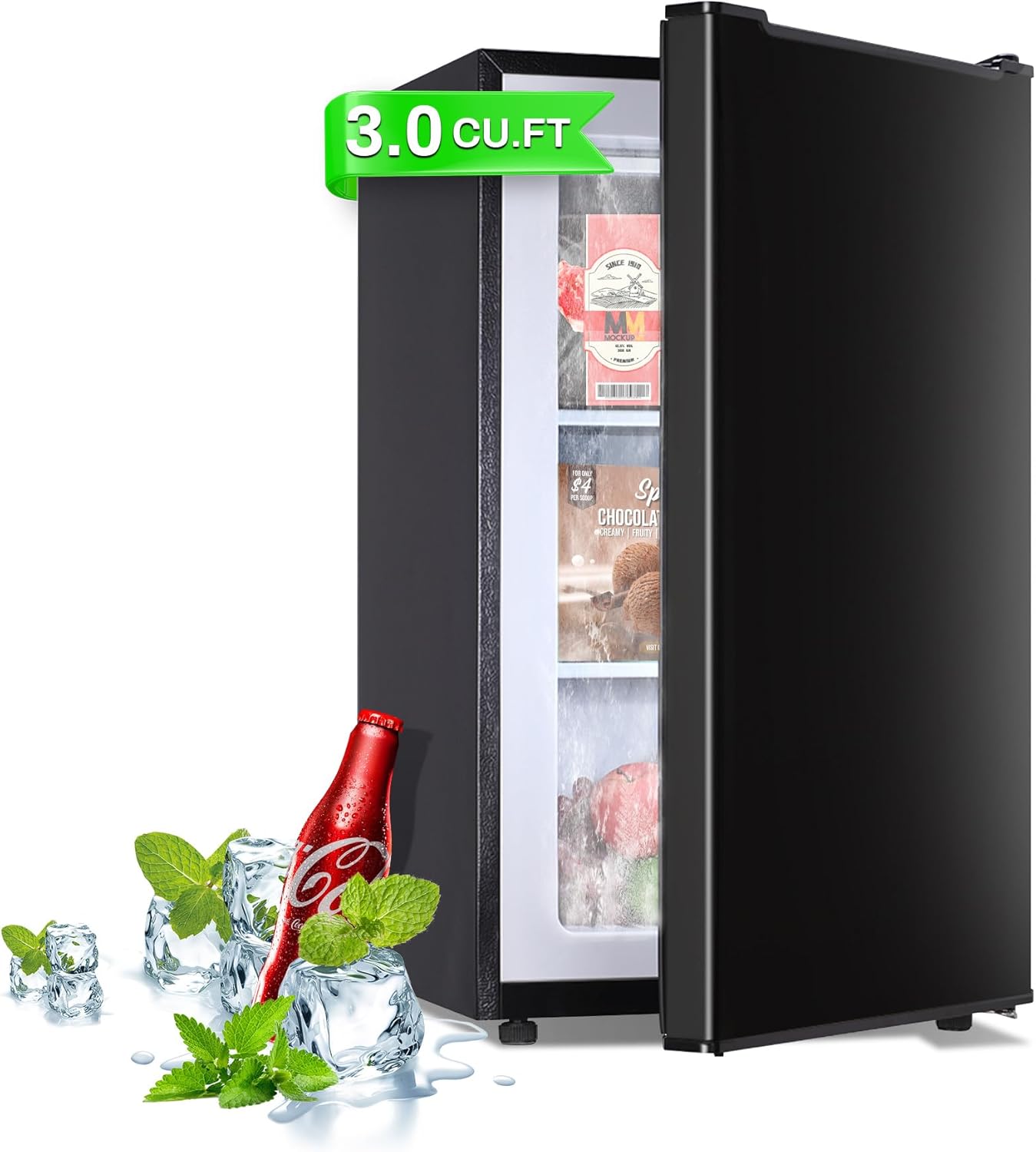 Mini Freezer, 3.0 Cu.Ft Upright Freezer, Small Freezer with 3-Layer Condenser Tube, Reversible Door, Standing Compact Freezer for Home, Kitchen, Office, Apartment(Black)