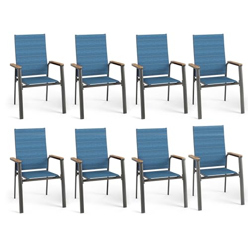 PHI VILLA Outdoor Stackable Dining Chairs Set of 6（Beige,Lightweight Aluminum Frame with Textilene Fabric & Wider Armrest,Easy to Store,Outdoor Chairs for Garden,Lawn