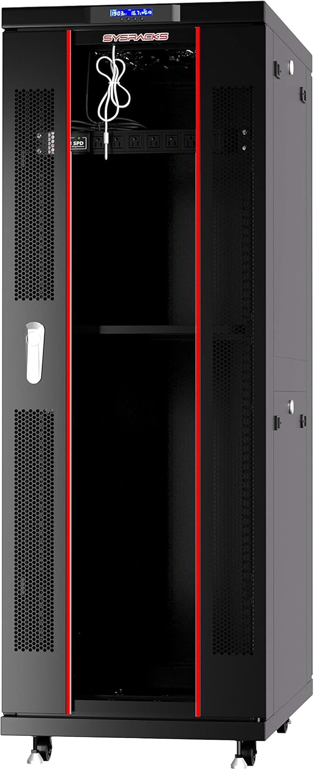 Sysracks Server Rack 42U Network Enclosure 39 inch Deep Data Cabinet on Wheels - Fully Locking Network Rack - Thermostat - LCD Screen - Power Strip