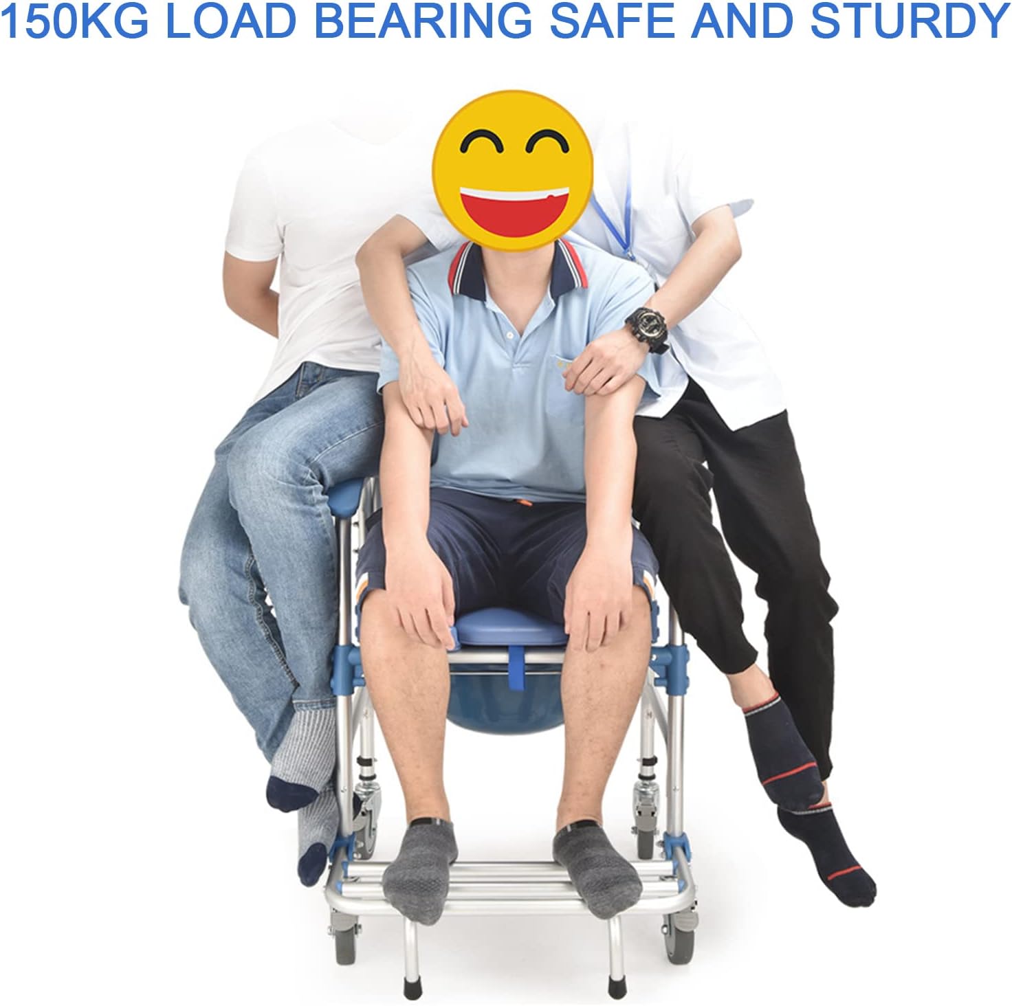 Rolling Showerchair, Wheelchair with Built-in Toilet, Wheelchair Shower Transport Chair/Bathroom Bath Stool for Elder, 4 Wheel Brakes(360°)