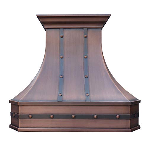 SINDA Handcrafted Copper Range Hood with Professional Liner Insert, Stainless Steel Vent, LED Lights & Baffle Filters, H3STR