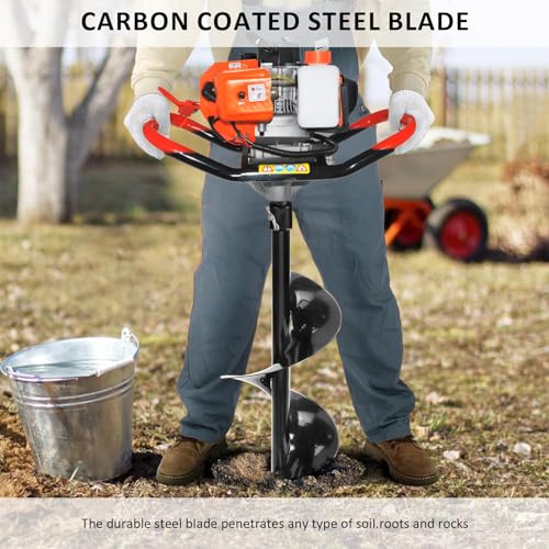 Post Hole Digger,72CC 2 Stroke Auger Post Hole Digger, Gas Powered Earth Digger 3 Auger Drill Bits(4"&8"&12'') and 2 Extension Rods for Farm Garden Plant (72cc Morden Digger)