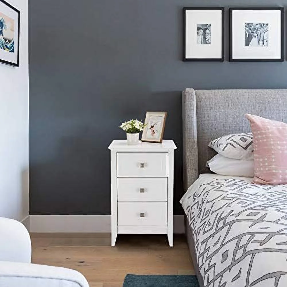 Upgraded White Nightstand with 3 Drawers   Night Stands for Bedrooms Set of 2  Wooden Bed Side Table/Night Stand for Small Spaces  College Dorm  \u2019 Room  Living Room  23.6in H