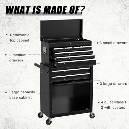 8-Drawer High Capacity Rolling Tool Chest,Tool Chest with Wheels,Sliding Metal Tool Box Organizer with Lockable Drawer for Workshop,Garage (BLACK)