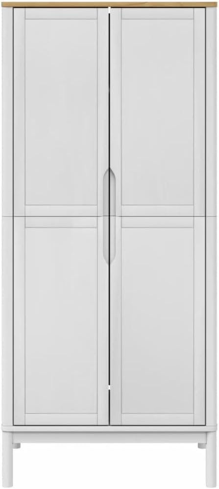 vidaXL Wardrobe Floro - Solid Pine Wood, White Finish, 30.3"x20.9"x67.3", Spacious Storage with Clothes Rail and Practical Doors