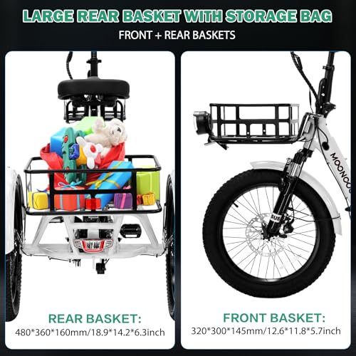 LILYPELLE Electric Trike for Adults, 500W Folding Electric Tricycle Electric Trike, 3 Wheel Electric Bicycle Motorized Three Wheel Ebike with Large Basket for Women Men