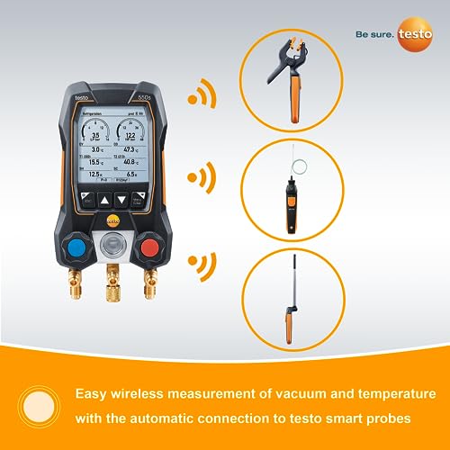 testo 550i Kit I App Operated Digital Manifold,Pipe Clamp Thermometer for air Conditioning, Refrigeration Systems and Heat Pumps – with Bluetooth