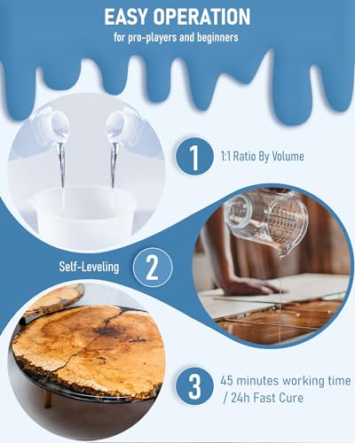 4 Gallon Epoxy Resin Kit for Beginners, Resin Kit with 72 Mica Powder, Foil Flakes, Measuring Cups, Sticks - Resin Epoxy for Casting, Coating, Art Craft, River Table, DIY Resin Coasters