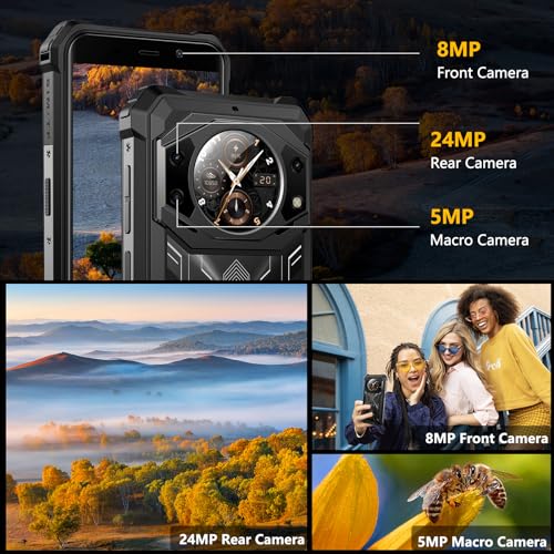 FOSSIBOT F101 Pro Rugged Smartphone Unlocked, Dual Screen 10600mAh Battery 15+128GB Storage MTK8788 Octa-cora Processor 24MP+8MP+5MP Camera 5.45” HD+ Screen Android 13 IP68/IP69K 4G Dual SIM NFC OTG