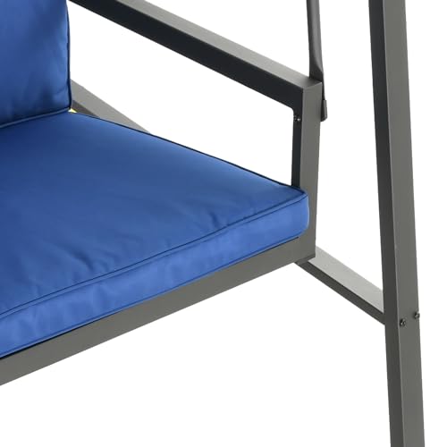 Outsunny 3-Seat Outdoor Porch Swing with Stand, Heavy Duty Patio Swing Chair with Adjustable Canopy, Removable Cushions, Breathable Mesh Seat for Garden, Backyard, and Poolside, Beige