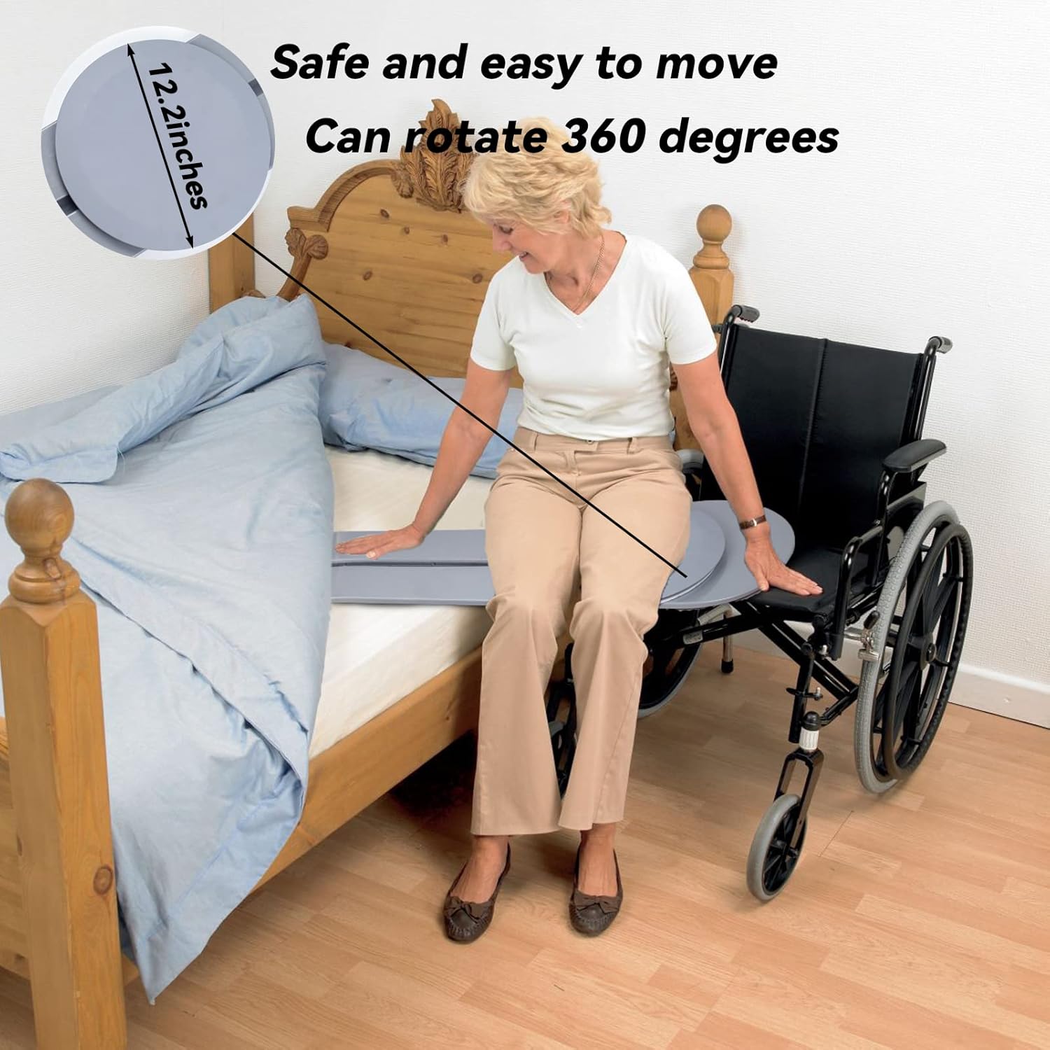 Sliding Board to Wheelchair Transfer, Transfer Board for Wheelchair User, Sliding Disk for Transfer Wheelchair, Slide Board, (No-Lift Transfer System for Disabled, Patient, Gray)