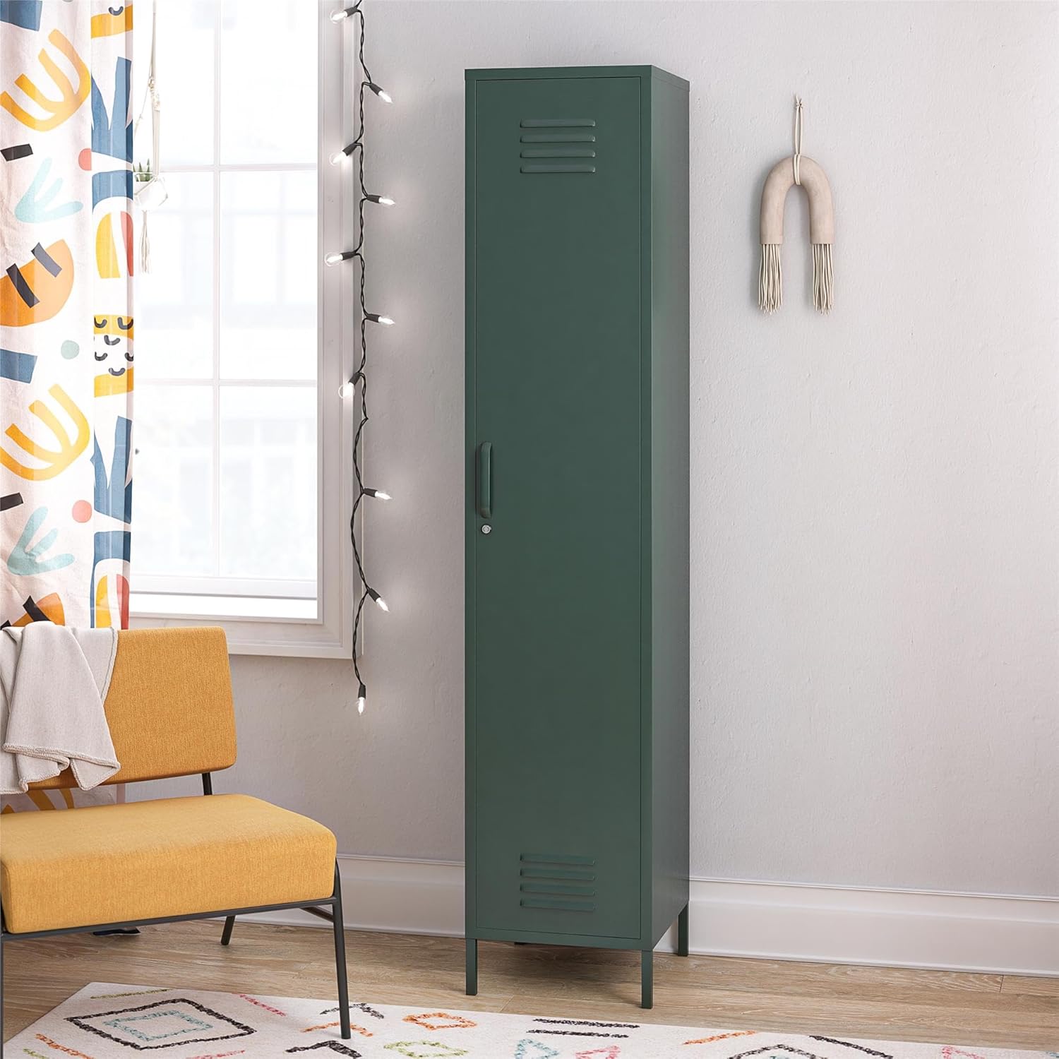 Novogratz Cache 1-Door Tall Single Metal Locker Style Storage Cabinet, Hunter Green