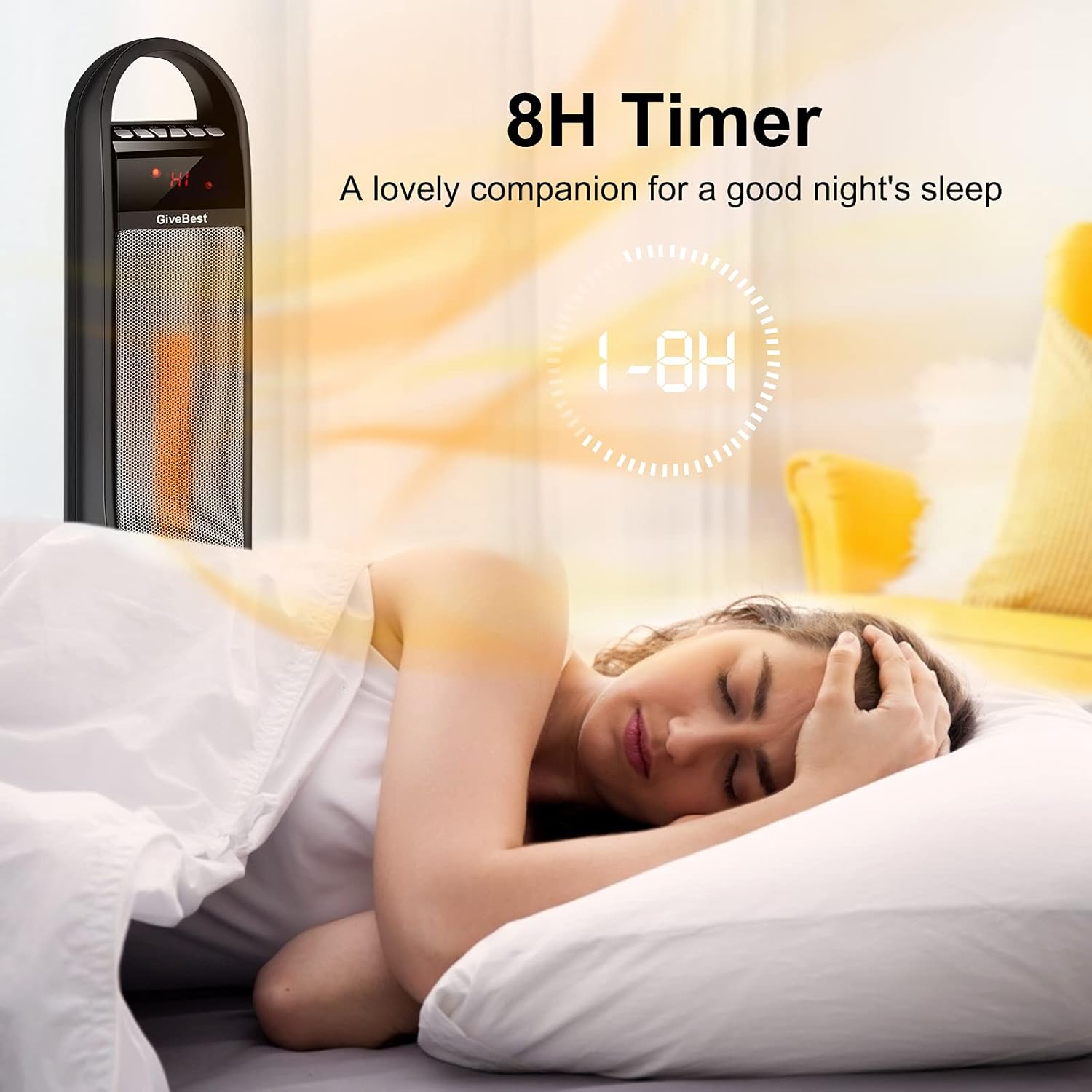 GiveBest Tower Space Heater, Portable Ceramic Heater 1500W/900W with Remote Control, Timer, Thermostat, Overheat & Tip-Over Protection, Rotating Electric Heater for Room Home Office Garage Indoor Use