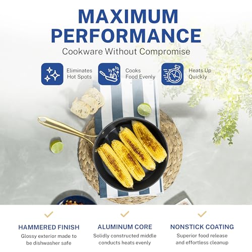 Granitestone 15 Pc Kitchen Pots and Pans Set Non Stick, Pot and Pan Set, Kitchen Cookware Sets, Induction Cookware Set, Non Stick Pots and Pan Set with Lids, Pot Set, Dishwasher Safe, Navy Gold
