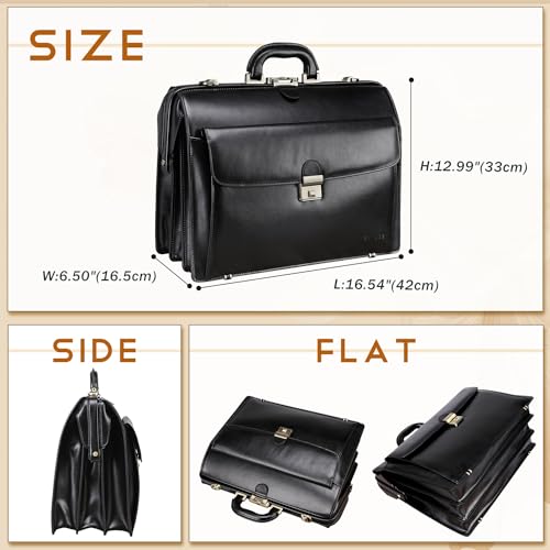 Banuce Leather Briefcase for Men with Lock Attache Case Hard Executive Attorney Lawyer Work Bag 15.6 Inch Laptop Doctor Bag