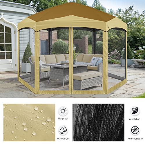 COOSHADE Pop Up Camping Gazebo 6 Sided Instant Screened Canopy Tent Outdoor Screen House Room(12x10Ft,Camouflage)