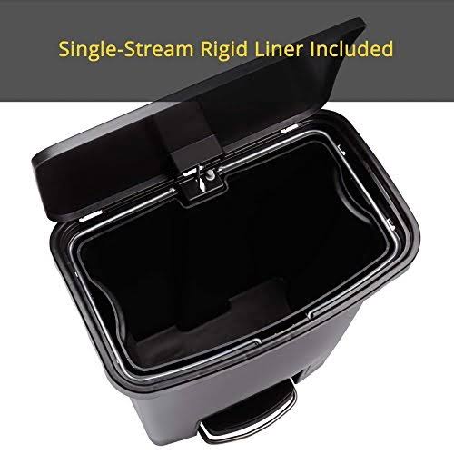 Rubbermaid Commercial Slim Jim Stainless Steel Step-On Container w/Dual Liner, Front Step, 8 gal, Blk