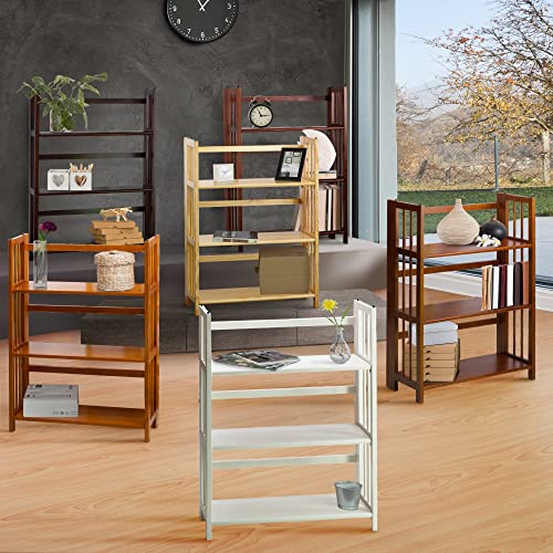Casual Home 3 Shelf Folding Bookcase, 27.5" Wide, Espresso 3-Shelf Folding Bookcase (14" Wide)-Walnut