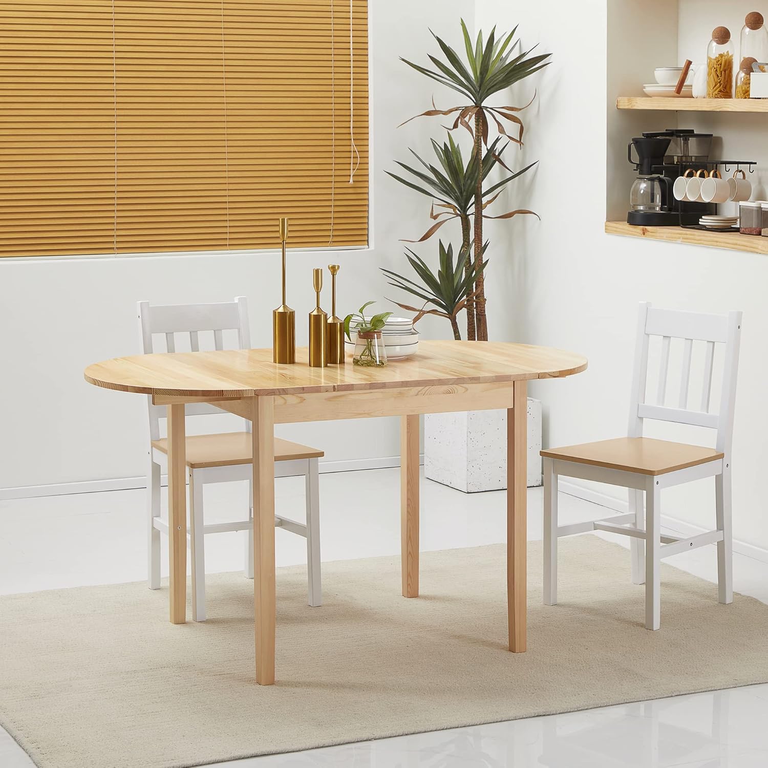55" Solid Wood Kitchen Table, Drop Leaf Tables for Small Spaces, Folding Dining Table, Natural